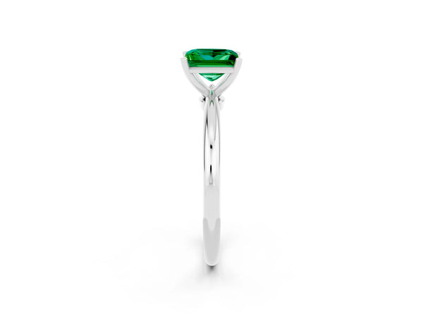 White gold Princess Cut Emerald Solitaire Ring with Six-Prong Setting and Classic Band