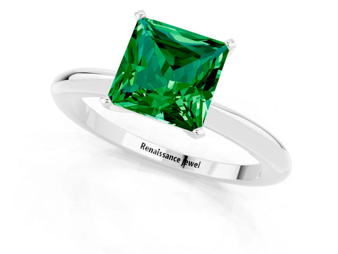 White gold Princess Cut Emerald Solitaire Ring with Six-Prong Setting and Classic Band_9
