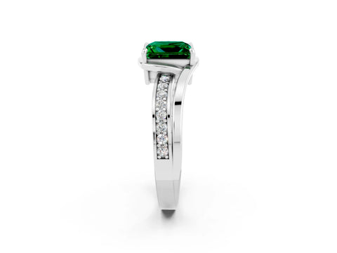 White gold Princess Cut Emerald Solitaire Ring with Split Shank and Prong Setting_2