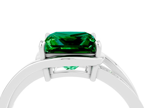 White gold Princess Cut Emerald Solitaire Ring with Split Shank and Prong Setting_4