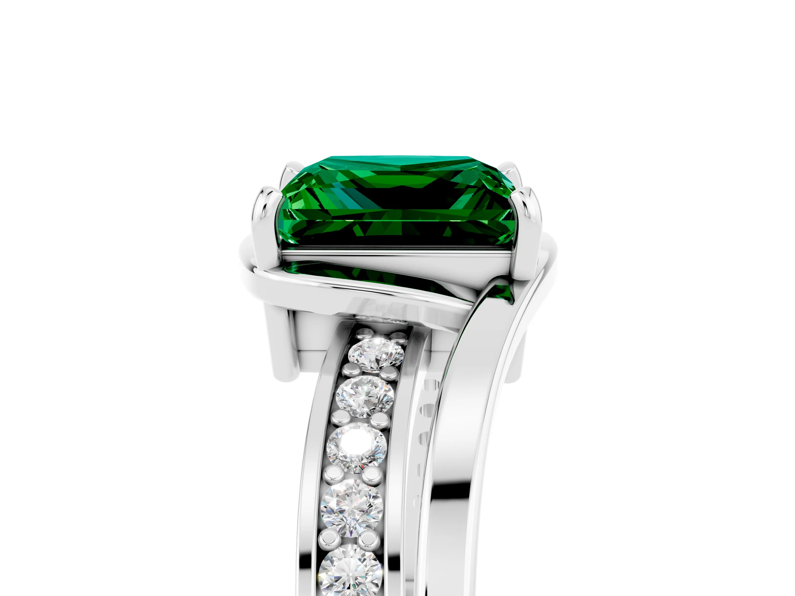 White gold Princess Cut Emerald Solitaire Ring with Split Shank and Prong Setting_5