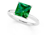 White gold Princess Cut Emerald Solitaire Ring with Thin Band and Four-Prong Setting_1