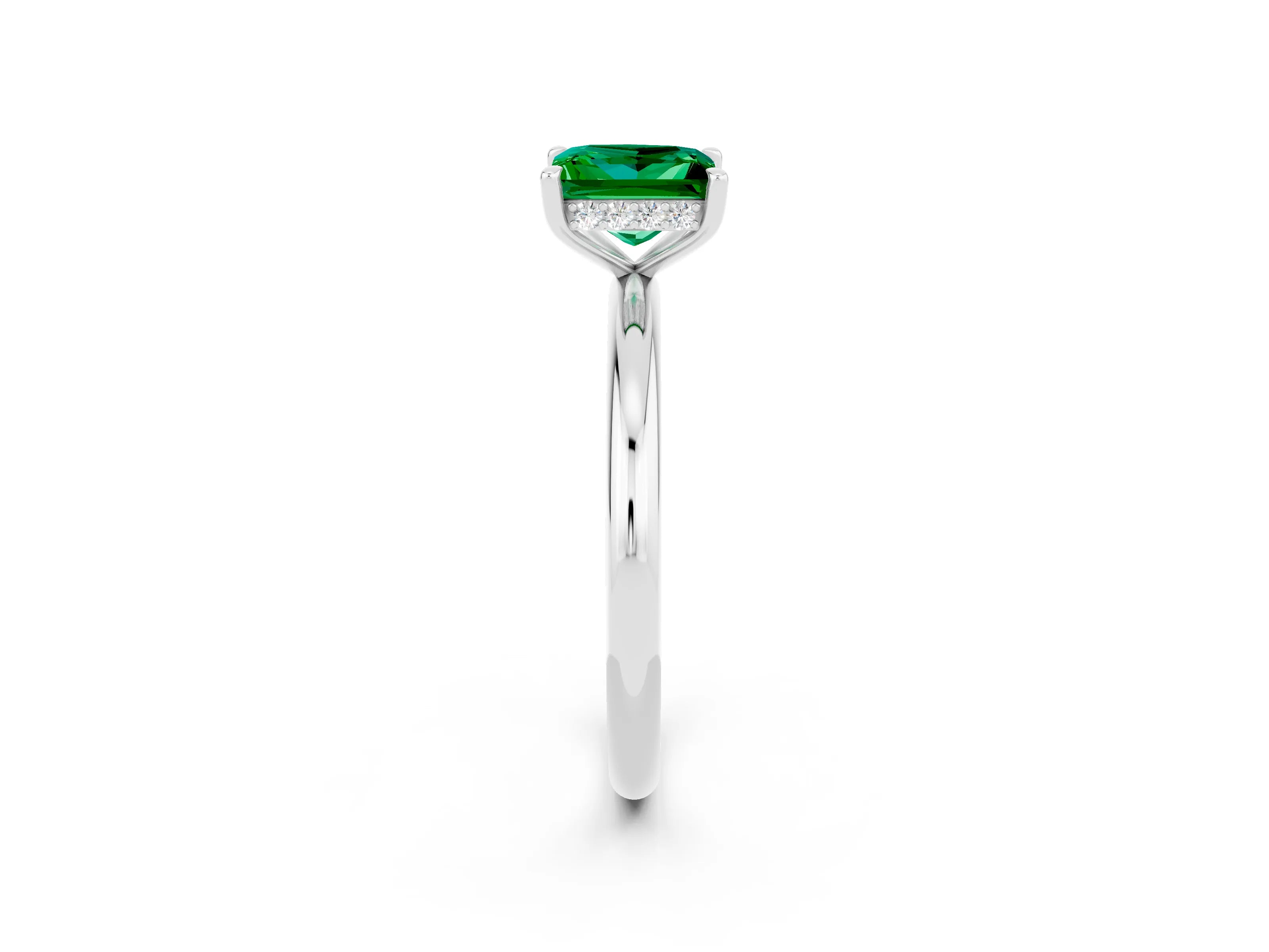 White gold Princess Cut Emerald Solitaire Ring with Thin Band and Four-Prong Setting_2