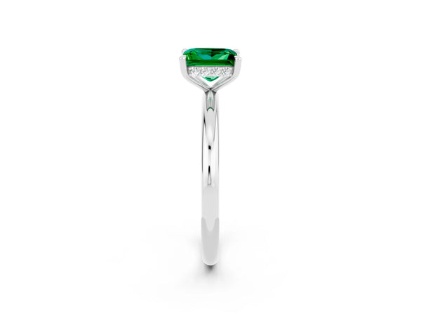 White gold Princess Cut Emerald Solitaire Ring with Thin Band and Four-Prong Setting
