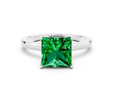 White gold Princess Cut Emerald Solitaire Ring with Thin Band and Prong Setting_12