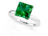 White gold Princess Cut Emerald Solitaire Ring with Thin Band and Prong Setting_13