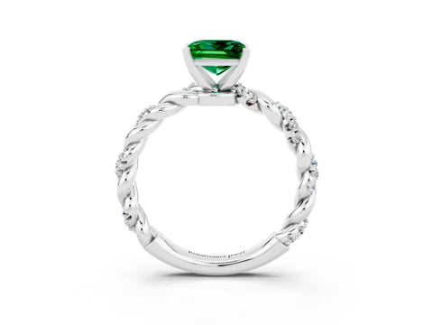 White gold Princess Cut Emerald Solitaire Ring with Twisted Band and Pavé Accents_3