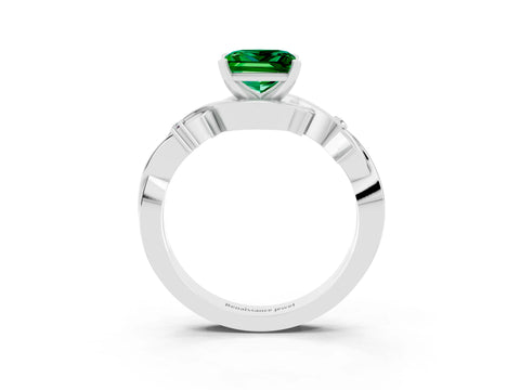 White gold Princess Cut Emerald Solitaire Ring with Twisted Band and Prong Setting_3