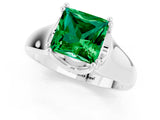 White gold Princess Cut Emerald Solitaire Ring with Wide Band and Prong Setting_1