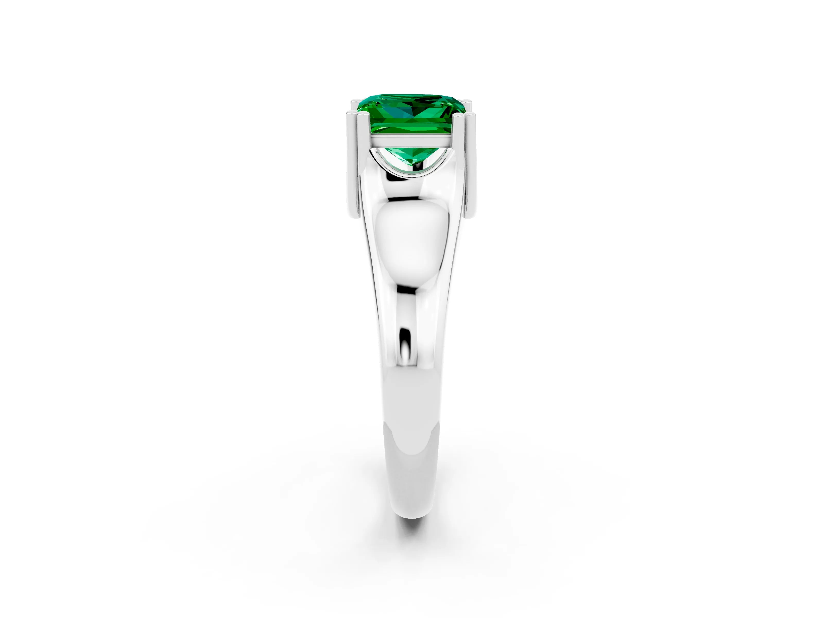 White gold Princess Cut Emerald Solitaire Ring with Wide Band and Prong Setting_2