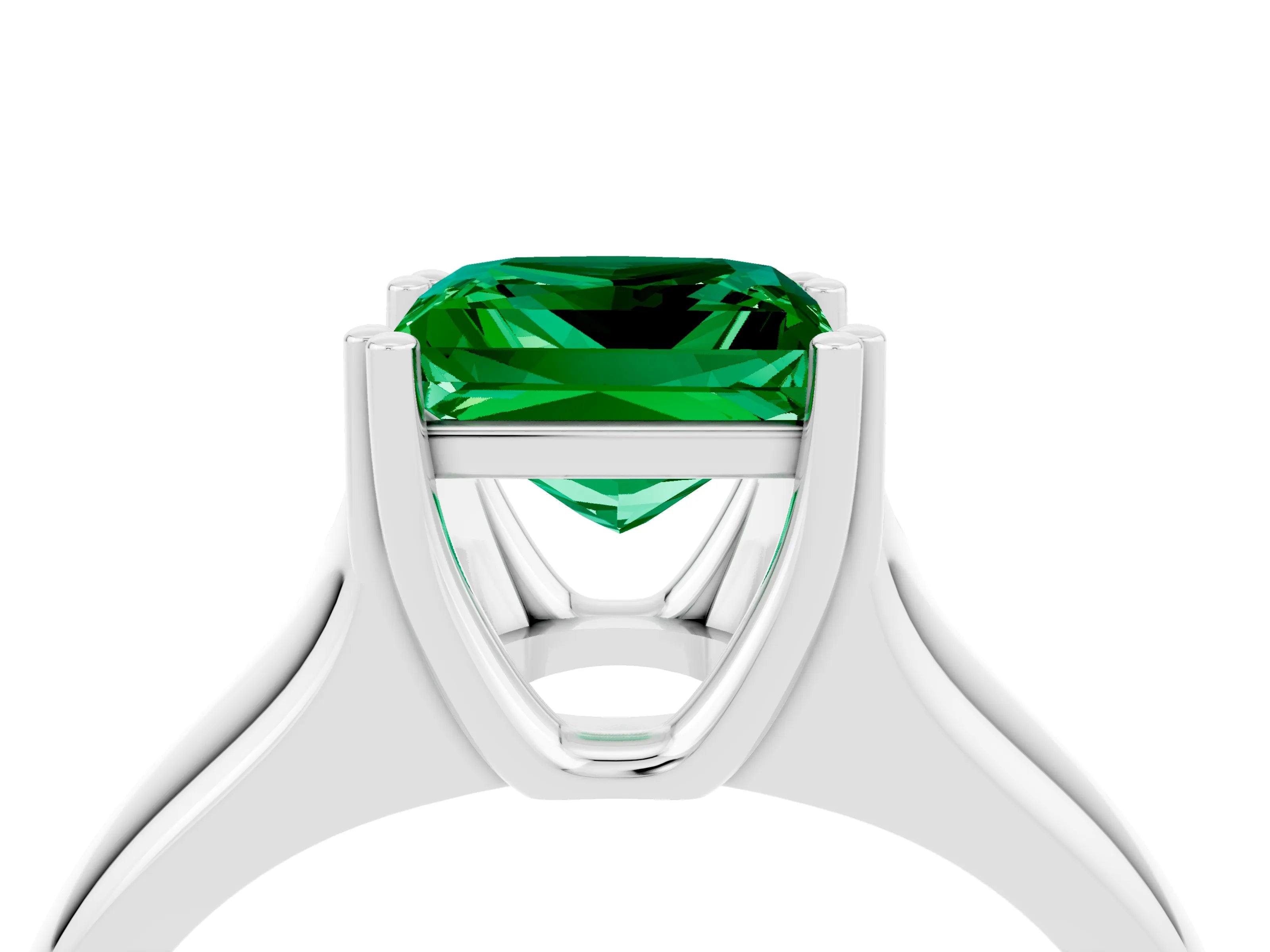 White gold Princess Cut Emerald Solitaire Ring with Wide Band and Prong Setting_4