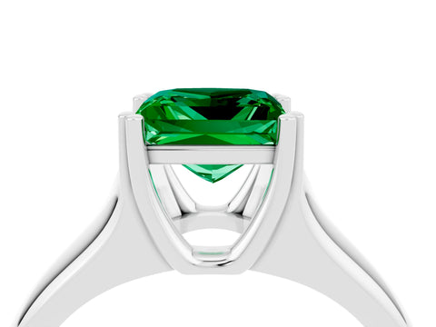 White gold Princess Cut Emerald Solitaire Ring with Wide Band and Prong Setting_4