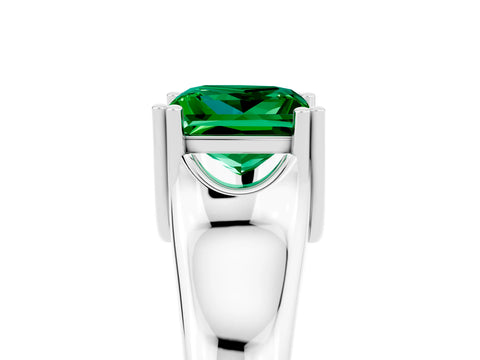 White gold Princess Cut Emerald Solitaire Ring with Wide Band and Prong Setting_5