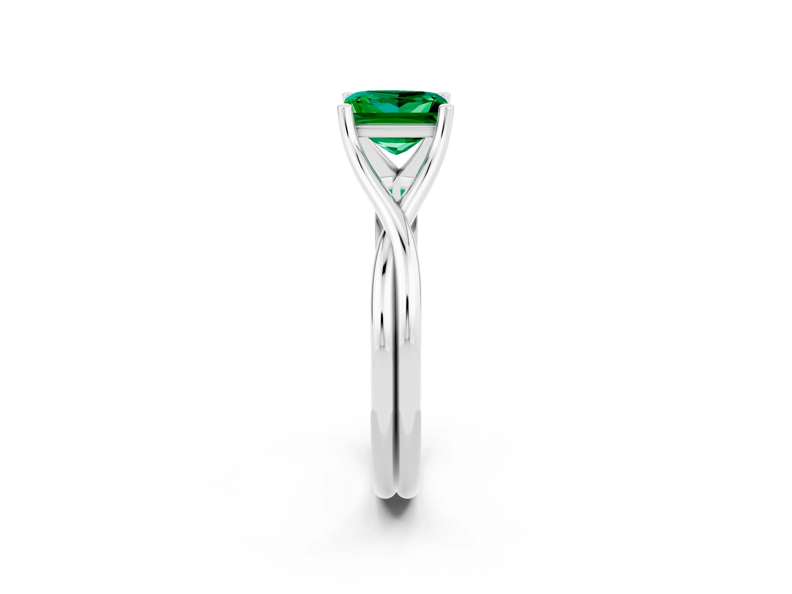 White gold Princess Cut Emerald Solitaire Twist Band Prong Setting Ring_38