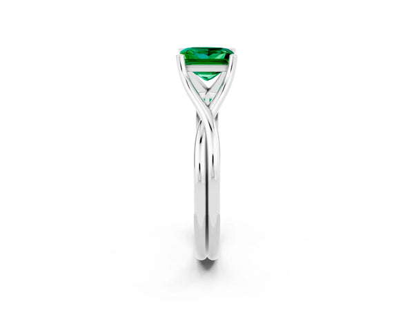 Silver Princess Cut Emerald Solitaire Twist Band Prong Setting Ring