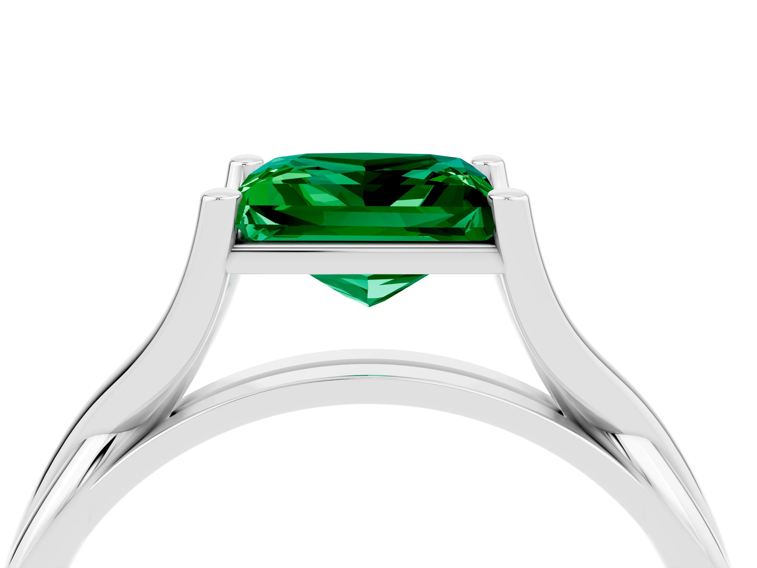 White gold Princess Cut Emerald Solitaire Twist Band Prong Setting Ring_40