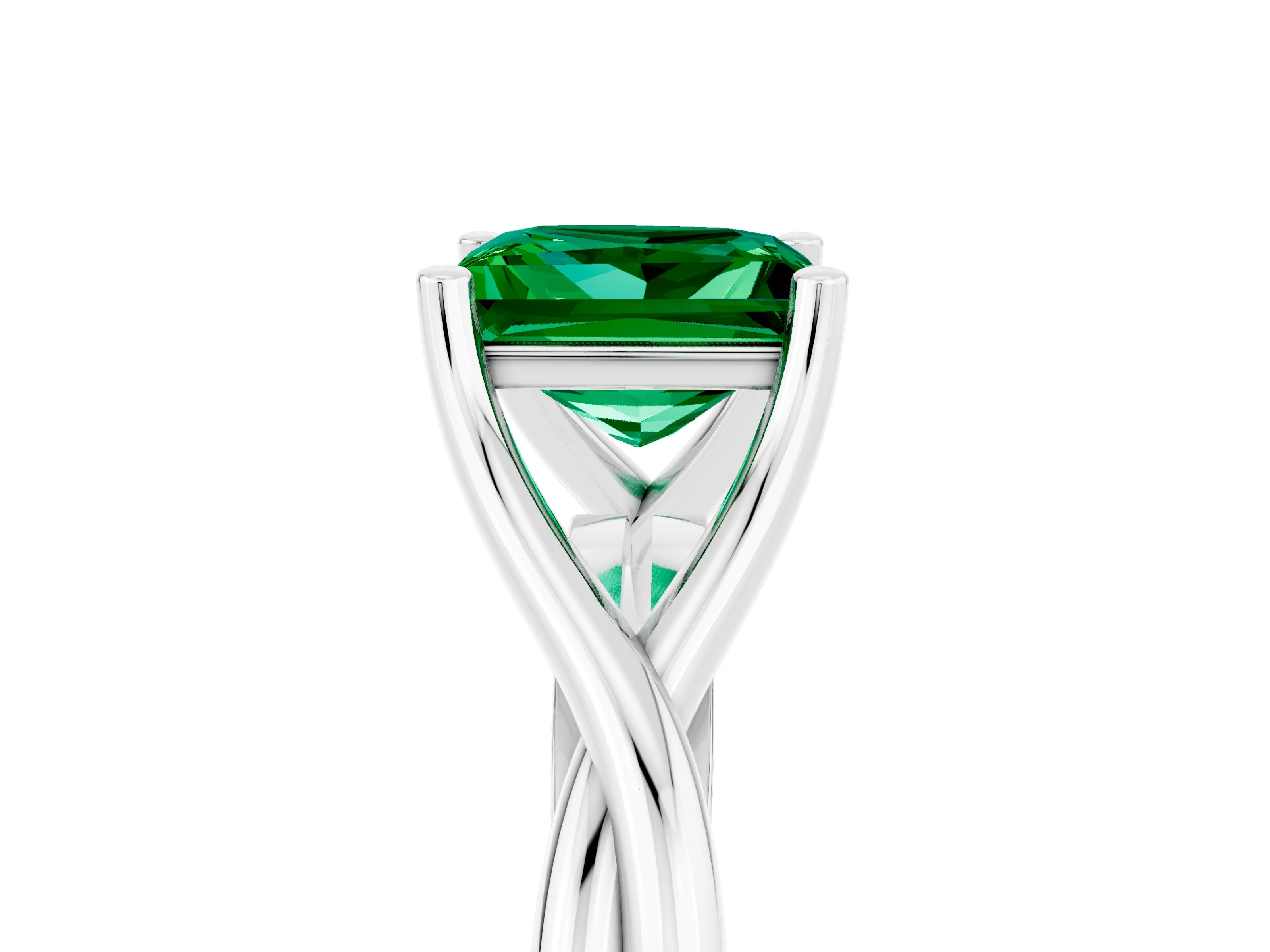White gold Princess Cut Emerald Solitaire Twist Band Prong Setting Ring_41