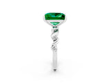 White gold Princess Cut Emerald Solitaire Twisted Band with Round  Accents and Prong Setting_14