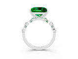White gold Princess Cut Emerald Solitaire Twisted Band with Round  Accents and Prong Setting_15