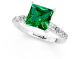 White gold Princess Cut Emerald Solitaire with Side Baguettes and Channel Set Band_1