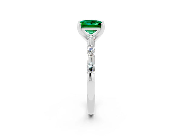 Silver Princess Cut Emerald Solitaire with Side Baguettes and Channel Set Band
