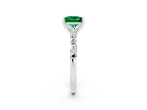 White gold Princess Cut Emerald Solitaire with Side Baguettes and Channel Set Band_2