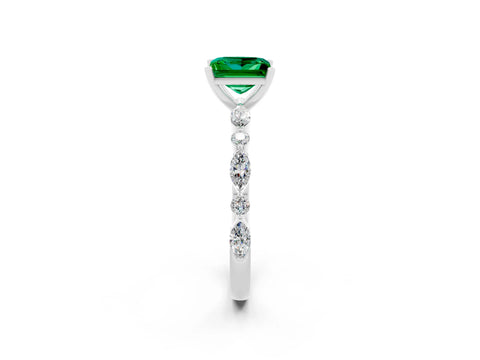 White gold Princess Cut Emerald Solitaire with Side Stones on a Pavé Band and Four-Prong Setting_2