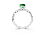 White gold Princess Cut Emerald Solitaire with Side Stones on a Pavé Band and Four-Prong Setting_3