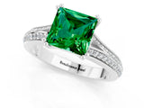 White gold Princess Cut Emerald Split Shank Engagement Ring with Pavé Band_1