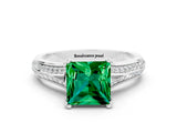 White gold Princess Cut Emerald Split Shank Engagement Ring with Pavé Band