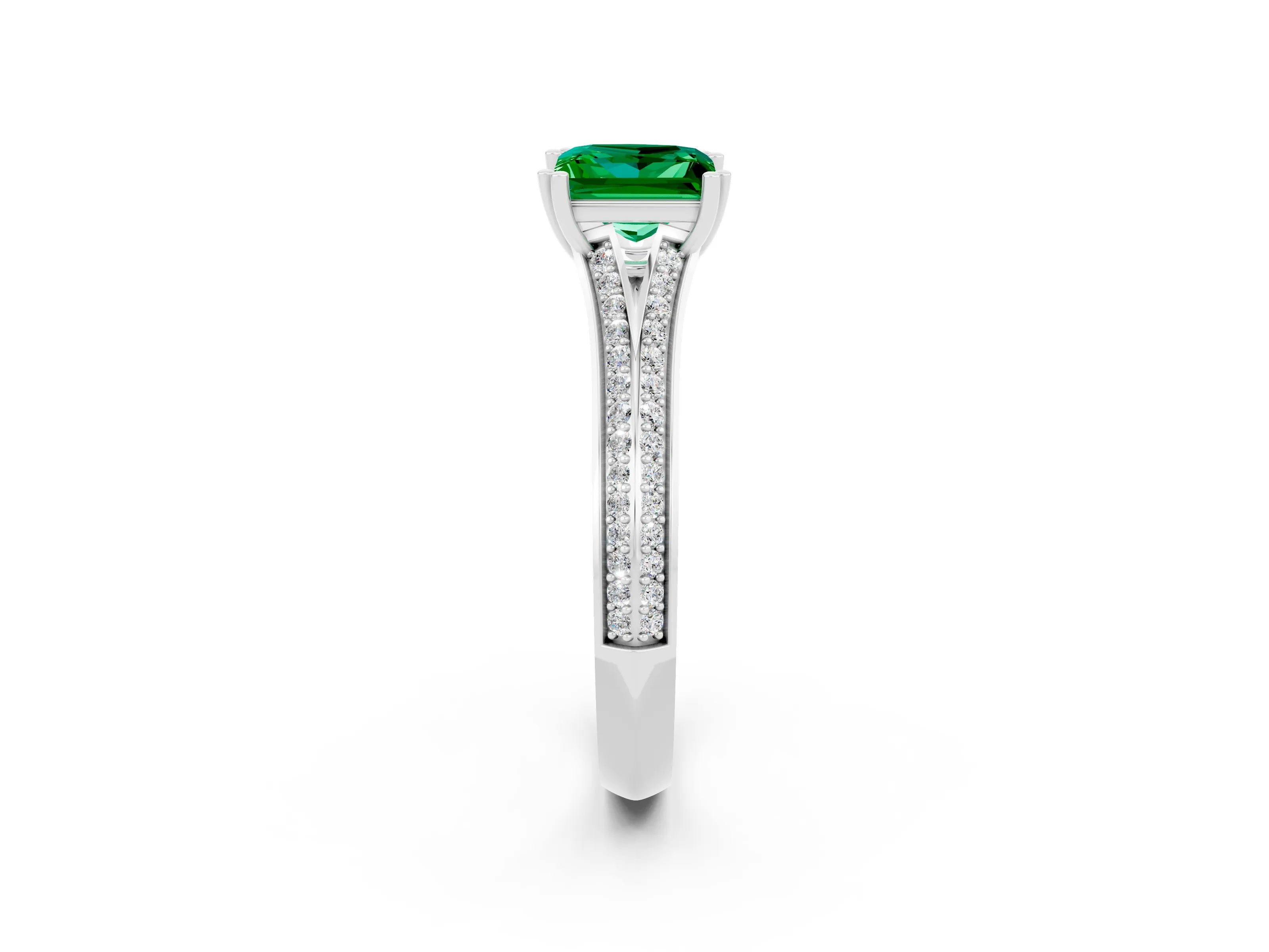 White gold Princess Cut Emerald Split Shank Engagement Ring with Pavé Band_2