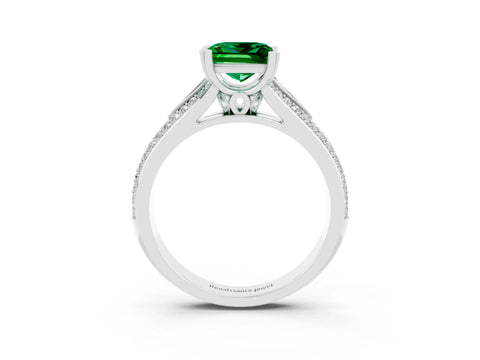 White gold Princess Cut Emerald Split Shank Engagement Ring with Pavé Band_3