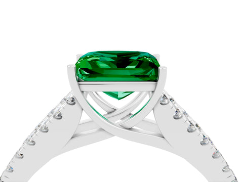 White gold Princess Cut Emerald Split Shank Pavé Engagement Ring with Four-Prong Setting_16