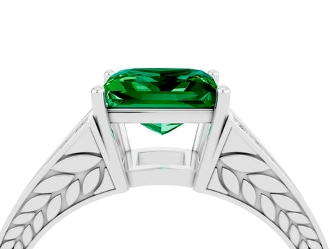 White gold Princess Cut Emerald Split Shank Ring with Pavé Band and Four-Prong Setting_4