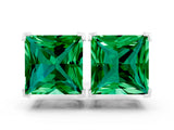 White gold Princess Cut Emerald Stud Earrings_42