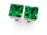 White gold Princess Cut Emerald Stud Earrings_43