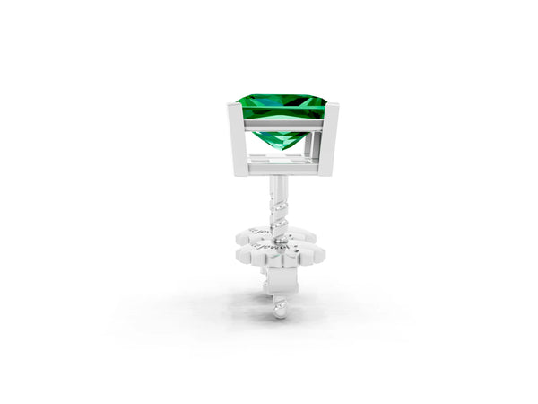 Platinum Princess Cut Emerald Stud Earrings