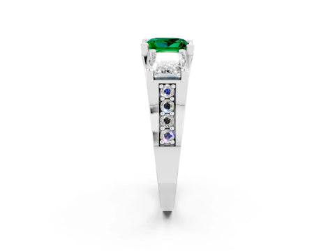 White gold Princess Cut Emerald Three-Stone Ring with Channel Set Band and Four-Prong Setting_2