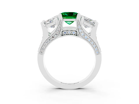 White gold Princess Cut Emerald Three-Stone Ring with Channel Set Band and Four-Prong Setting_3