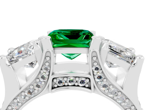 White gold Princess Cut Emerald Three-Stone Ring with Channel Set Band and Four-Prong Setting_4