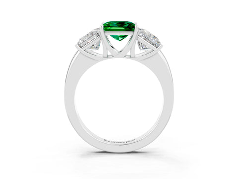 White gold Princess Cut Emerald Three-Stone Ring with Four-Prong Setting and Classic Band_3