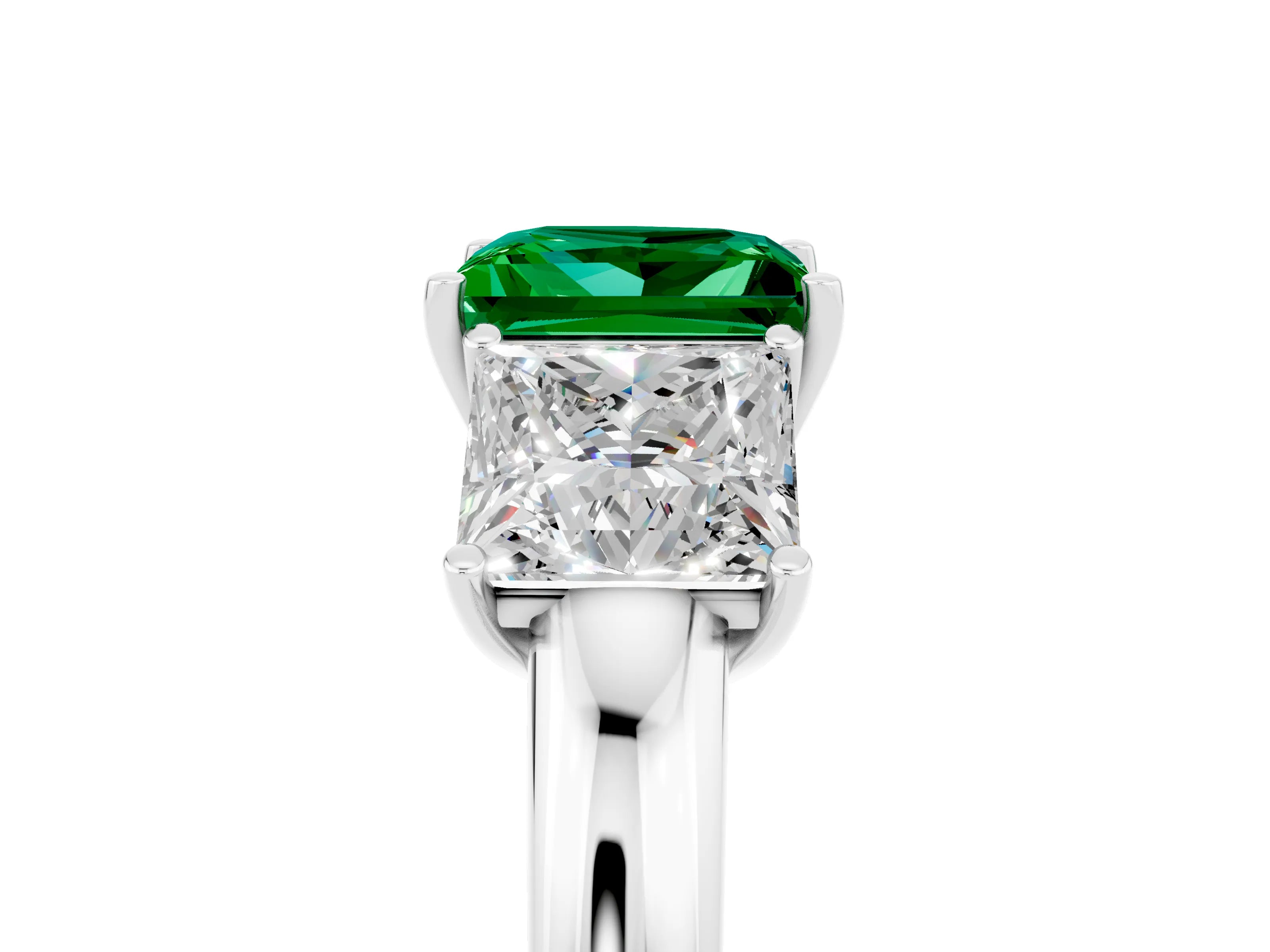 White gold Princess Cut Emerald Three-Stone Ring with Four-Prong Setting and Classic Band_5