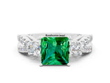 White gold Princess Cut Emerald Three-Stone Ring with Pavé Split Shank and Four-Prong Setting