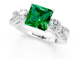 White gold Princess Cut Emerald Three-Stone Ring with Pavé Split Shank and Four-Prong Setting_1