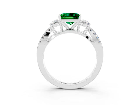 White gold Princess Cut Emerald Three-Stone Ring with Pavé Split Shank and Four-Prong Setting_3