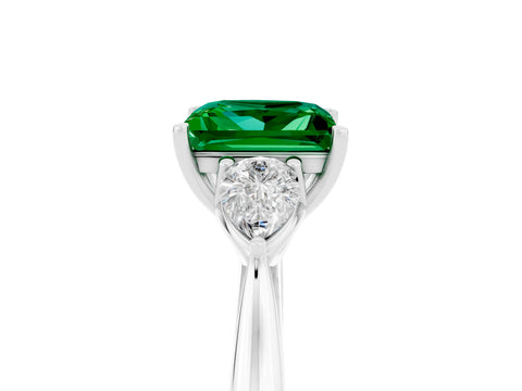 White gold Princess Cut Emerald Three-Stone Ring with Pear Side Stones and Four-Prong Setting_17