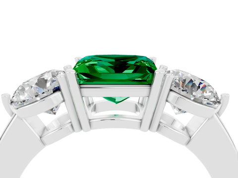 White gold Princess Cut Emerald Three-Stone Ring with Prong Setting and Classic Band_4