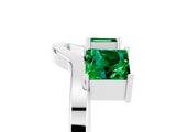 White gold Princess Cut Emerald Two-Stone Open Band Ring with Four-Prong Setting_11