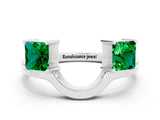 White gold Princess Cut Emerald Two-Stone Open Band Ring with Four-Prong Setting_6