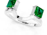 White gold Princess Cut Emerald Two-Stone Open Band Ring with Four-Prong Setting_7